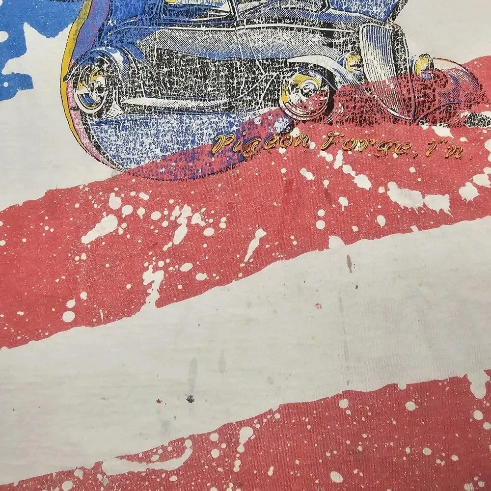 Vintage Classic Car American Flag AOP Tshirt Large 90s Singlestitch Grunge USA